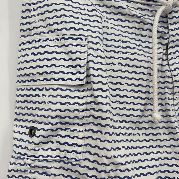 J.Crew Men’s “The Original Shortboard” Swim Trunks Size 29 Blue Wave Print - Picture 2 of 9